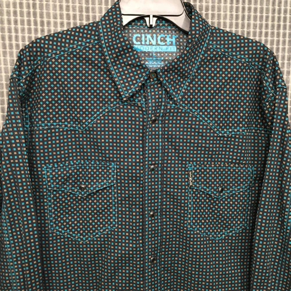 Cinch Mens Shirt Modern Fit Western Geometric Snap L Black Teal